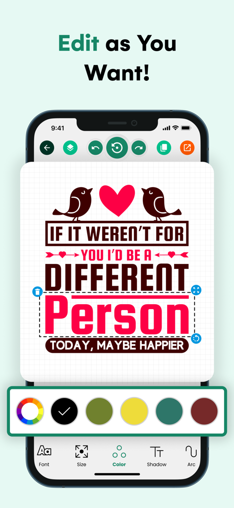 Design Maker For Craft Space! - Mobile app interface showing tools to edit a DIY craft design including color options and typography settings