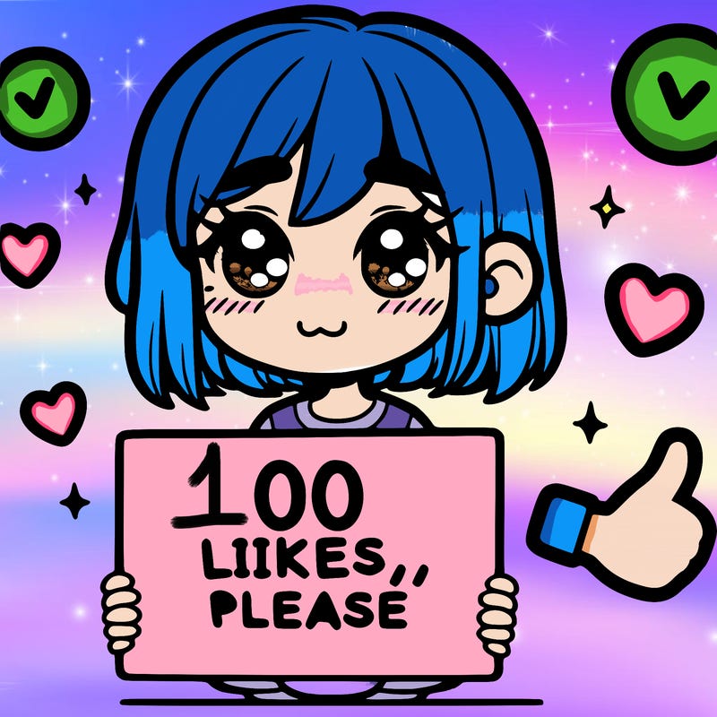 a girl with a sign saying 100 likes, please