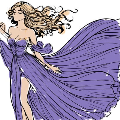 realistic woman in dress flowing the the wind