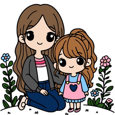 a girl with her mother