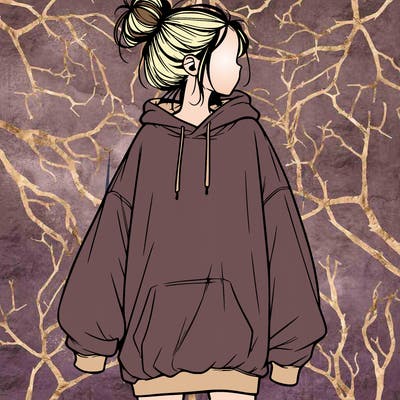 realistic girl with a oversized sweatshirt on and a bun