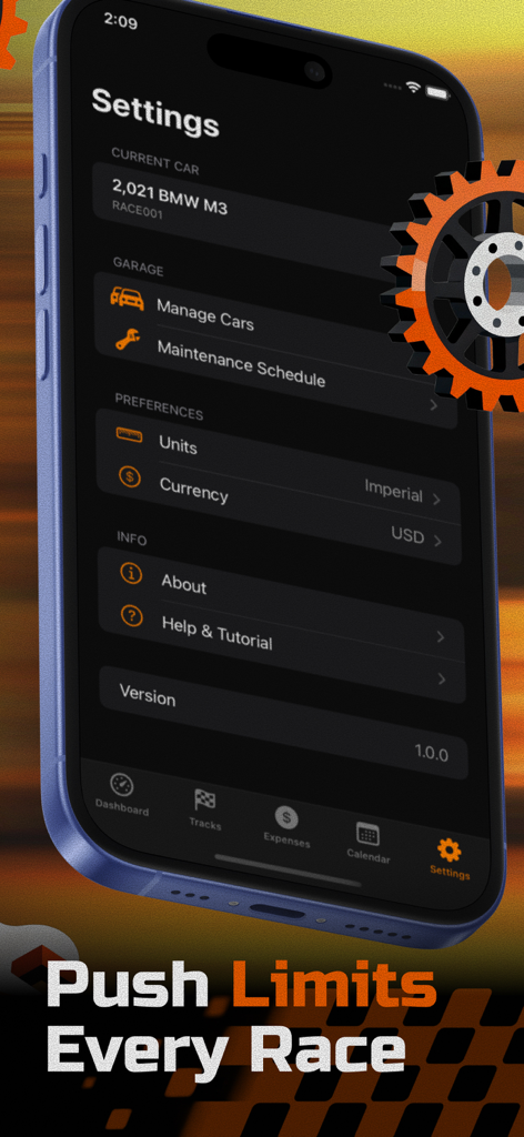GG: Gas Grip - Screenshot of the GG Gas Grip app settings page showing car management and maintenance schedule options
