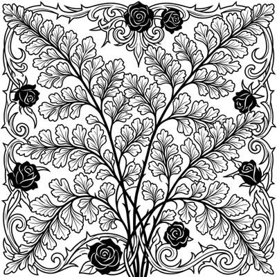 Discover the captivating beauty of nature blended with dark romance in this unique coloring template. Perfect for adults and teens who appreciate intricate designs and a touch of gothic elegance.