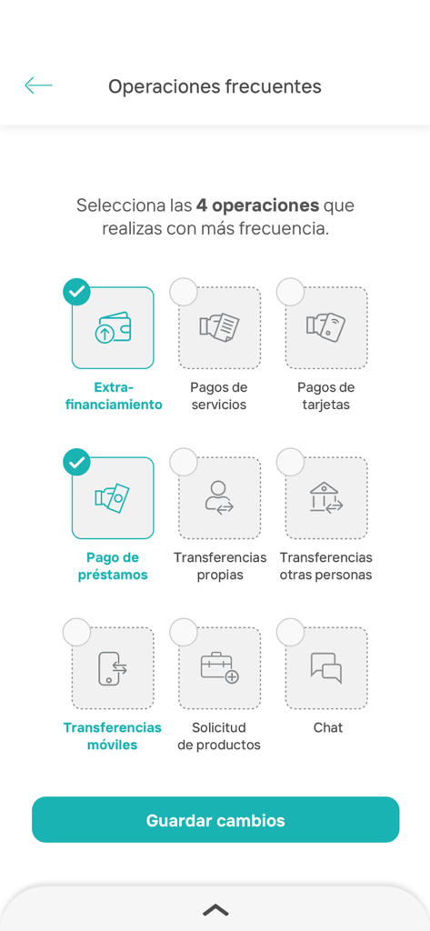 BANTRAB app screen for selecting frequent banking operations