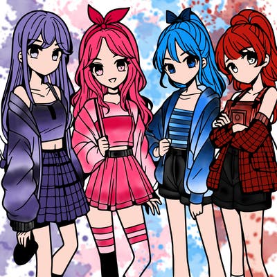 teen manga girls group of 4