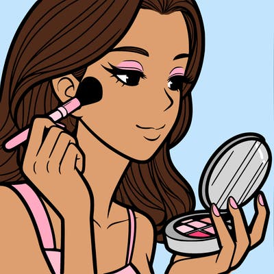 little girl putting on makeup