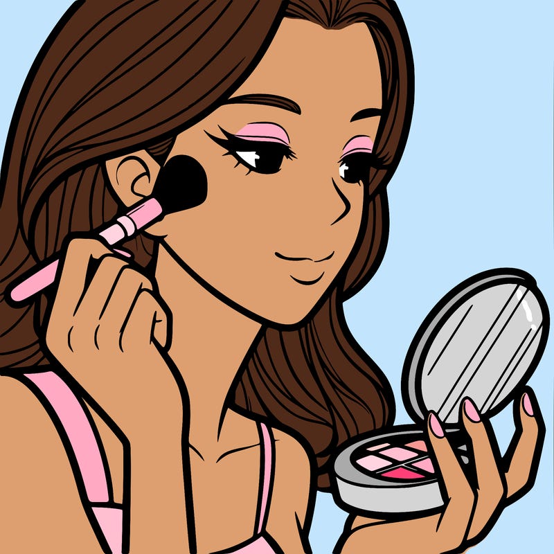 little girl putting on makeup