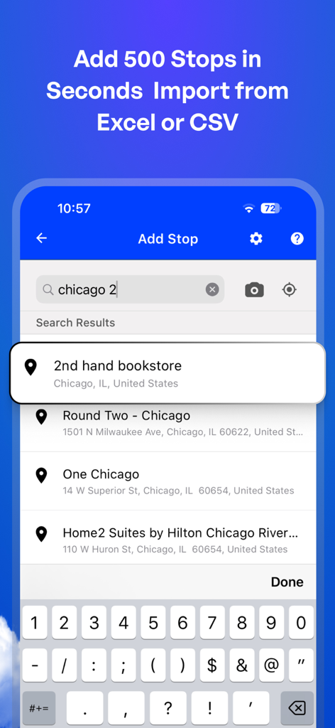 Upper: Delivery Route Planner - Adding delivery stops and searching for addresses in Upper Route Planner