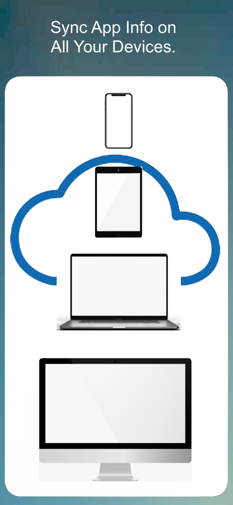 An illustration showing a smartphone tablet laptop and desktop computer syncing data through a cloud icon
