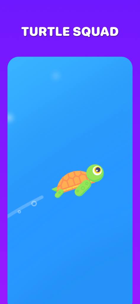 Playbite - Mobile Arcade - A cartoon turtle character in the Turtle Squad mini-game on the Playbite arcade app.