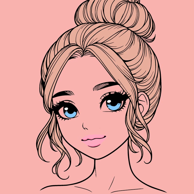 realistic pretty girl with hair in bun