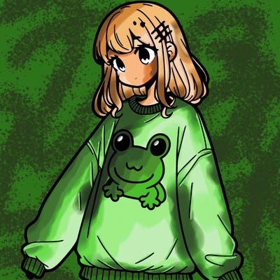 girl wearing frogging sweatshirt