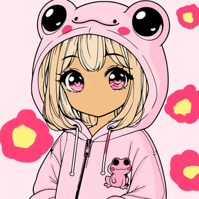 cute realistic girl in a froggy hoodie