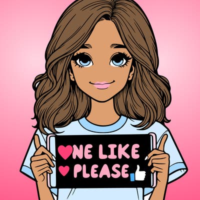 a realistic girl holding a sign that says one like please