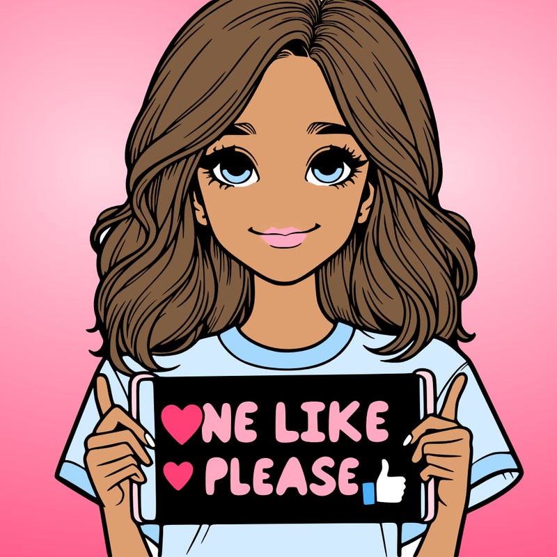 a realistic girl holding a sign that says one like please