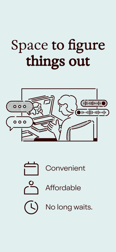 Talkspace: Virtual Therapy App - Illustration of a virtual therapy session on Talkspace highlighting convenience affordability and no wait times