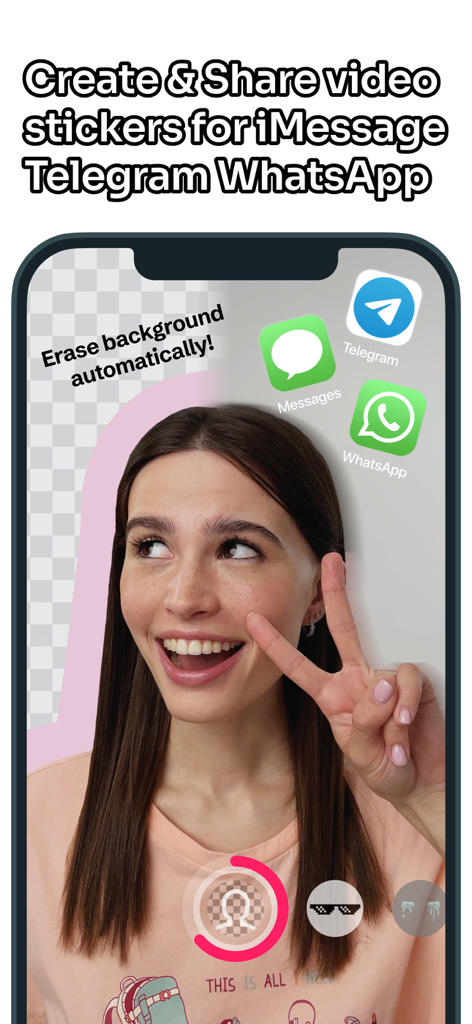 STQR - Sticker Maker Studio - STQR app interface showing automatic background removal for creating video stickers for iMessage Telegram and WhatsApp