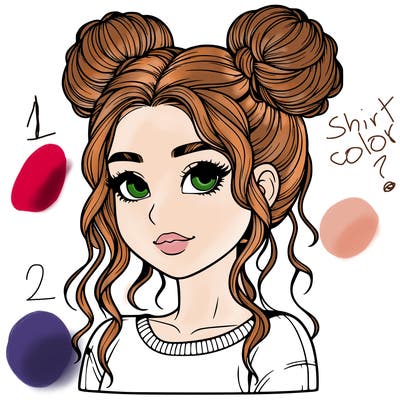 realistic girl with two buns in her hair