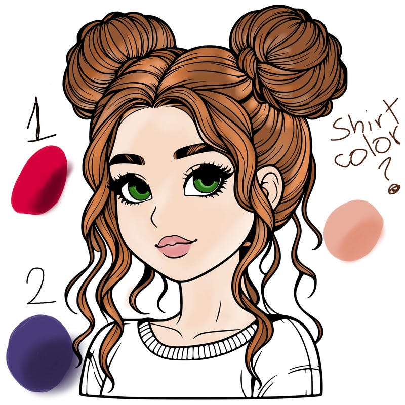 realistic girl with two buns in her hair