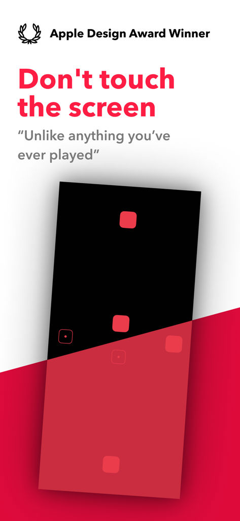 화면을 만지지 마세요라는 문구와 Apple Design Award 수상자 배지가 있는 Blackbox 게임의 홍보 스크린샷