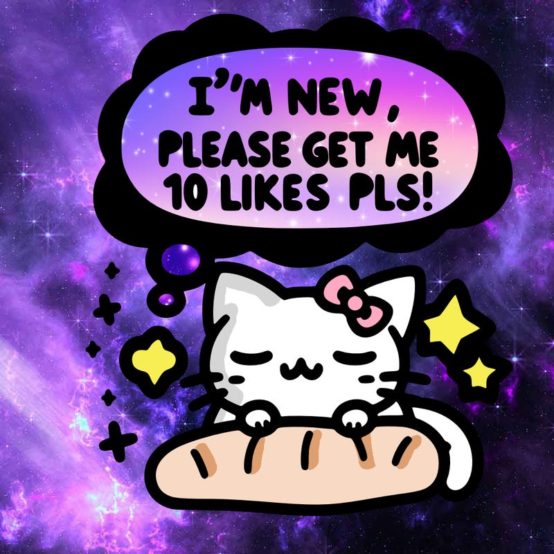 kitty taking a nap dream talking and saying "i'm new, please get me at least 10 likes pls!!"