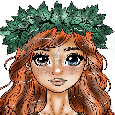 realistic girl with fall leaf crown