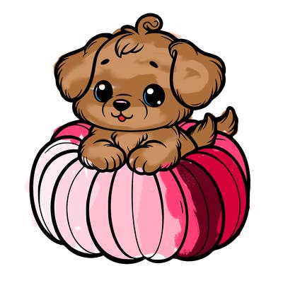 cute little puppy in a pumpkin