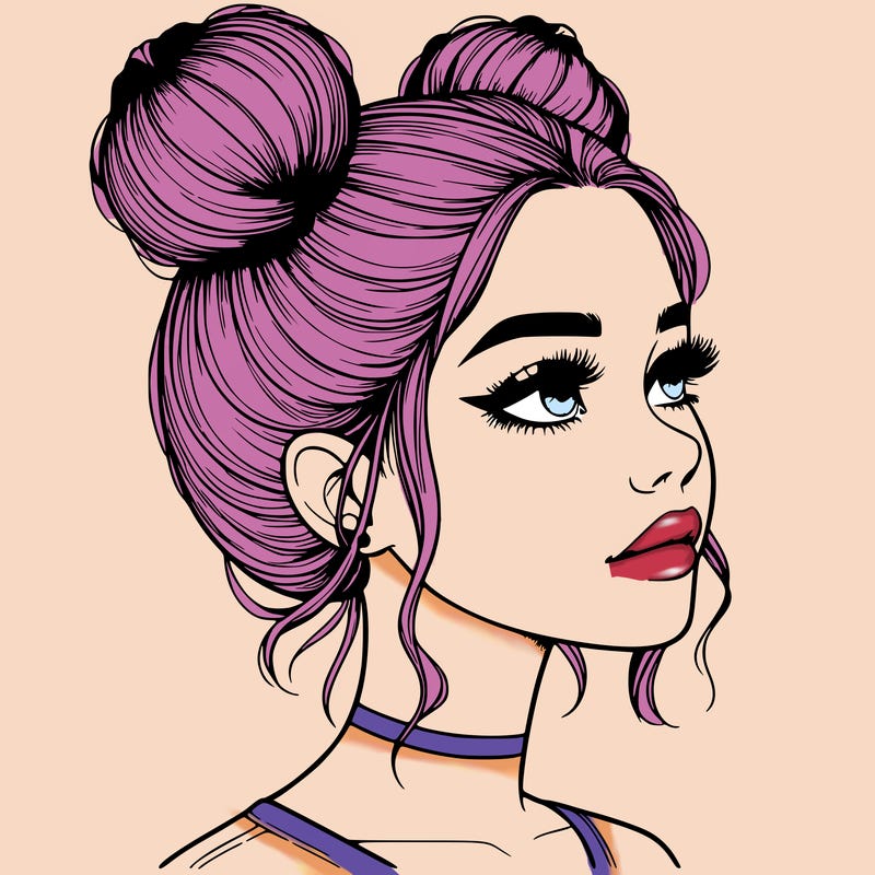 realistic girl with buns on the top of her head