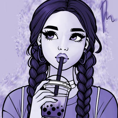 realistic girl with braided hair drinking boba