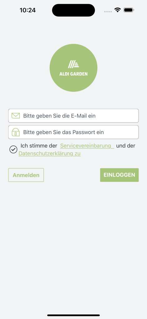 ALDI GARDEN - Anmeldeseite für die ALDI GARDEN Smart-Bewässerungs-App
