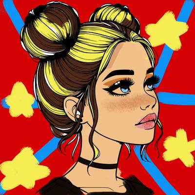 realistic girl with buns on the top of her head