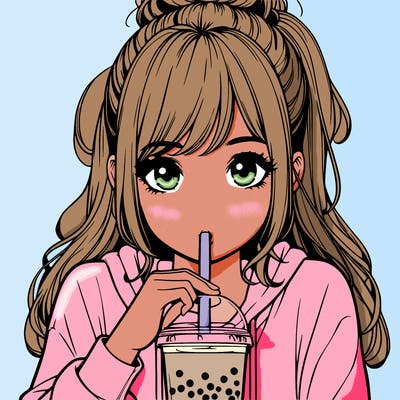 realistic girl drinking realistic boba