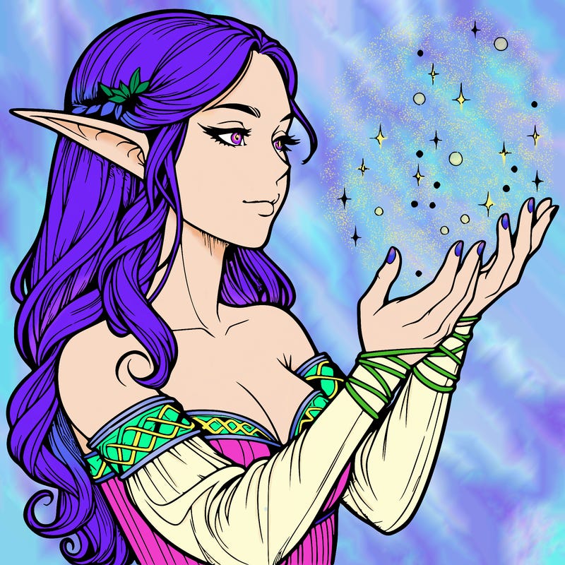 realistic elf girl doing magic