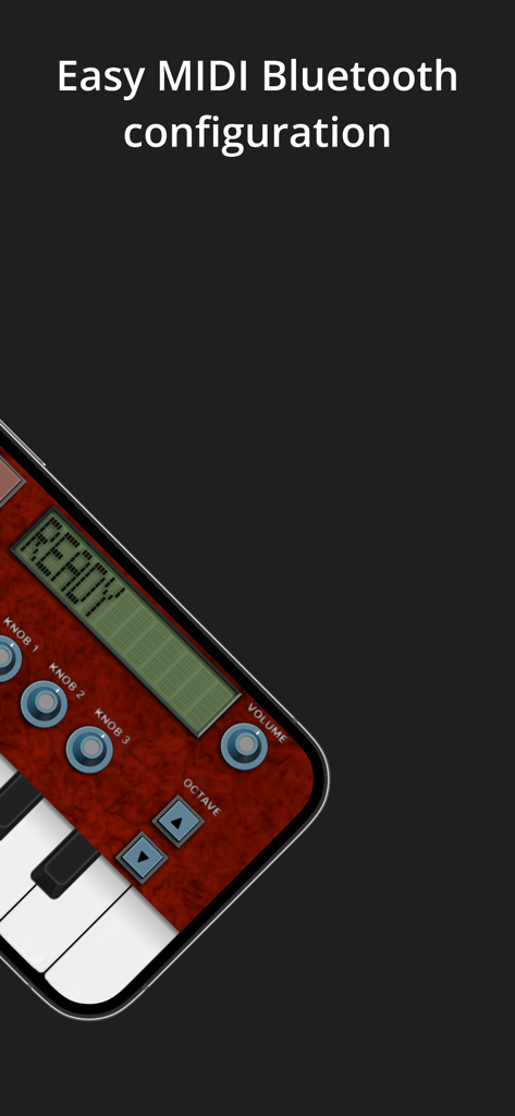 Keys App-Oberfläche zeigt einfache MIDI-Bluetooth-Konfiguration auf einem virtuellen Keyboard