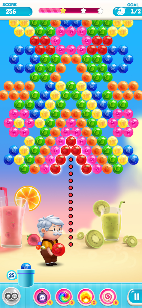 Gummy Bear Pop: Bubble Shooter - Gameplay screen of Gummy Bear Pop Bubble Shooter featuring colorful bubbles and a cute character