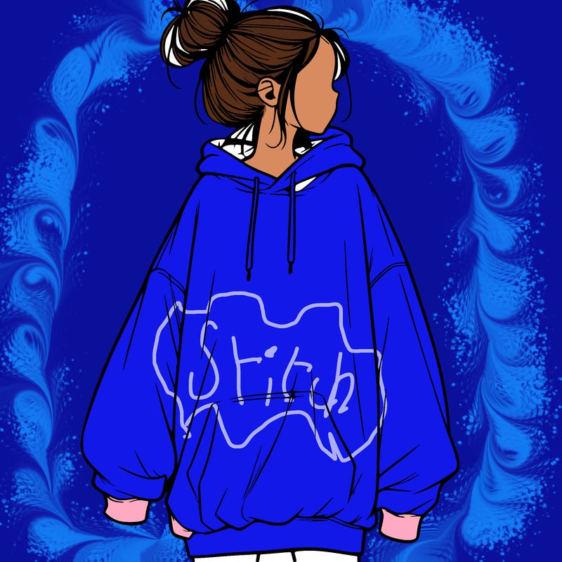 realistic girl with a oversized sweatshirt on and a bun