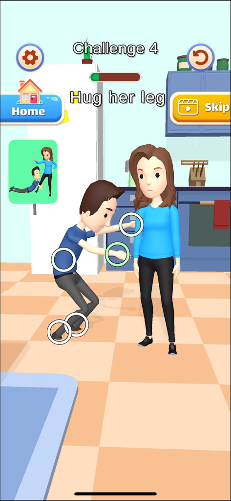 Move It: Pose Challenge - Un uomo in posa per abbracciare la gamba di una donna nel gioco Move It Pose Challenge.