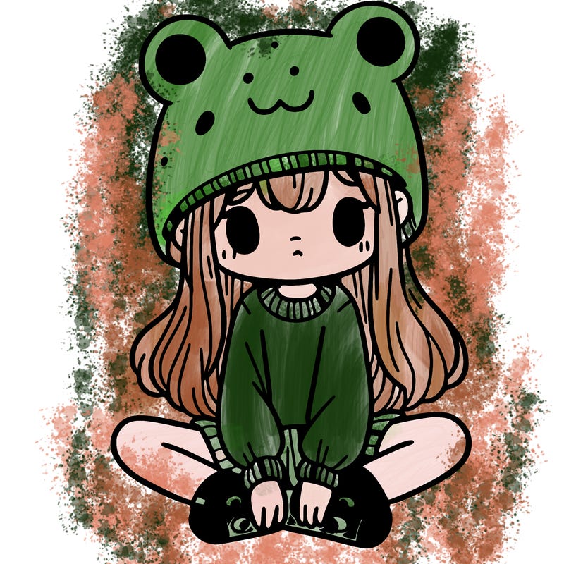 a girl wearing a frog hat and some frog socks
