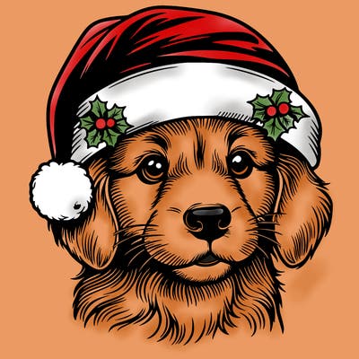 realistic dog wearing a santa hat