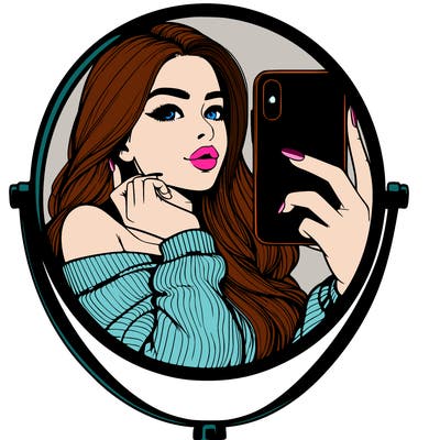 realistic girl taking mirror selfie beautiful