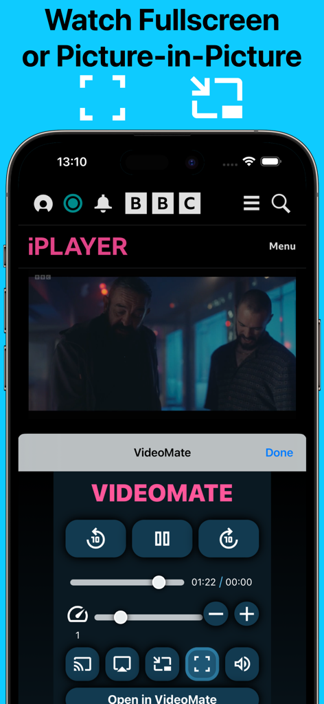 VideoMate - Casting for Safari - Interface da extensão VideoMate para Picture-in-Picture e reprodução de vídeo em tela cheia