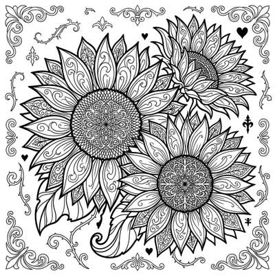 Immerse yourself in the captivating beauty of our Gothic Sunflowers coloring page. This intricate design blends the natural charm of sunflowers with dark, ornate Victorian details for a unique artistic experience.