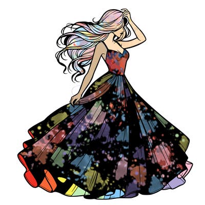 realistic woman with dress flowing in the wind