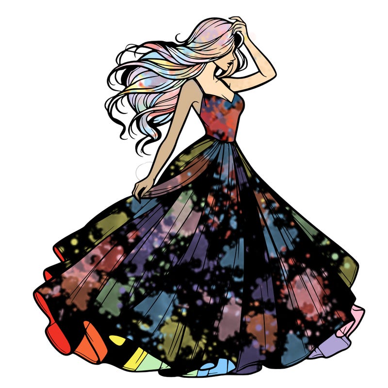 realistic woman with dress flowing in the wind