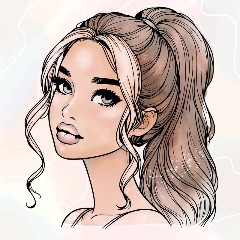 realistic girl with a ponytail on her hair and lips