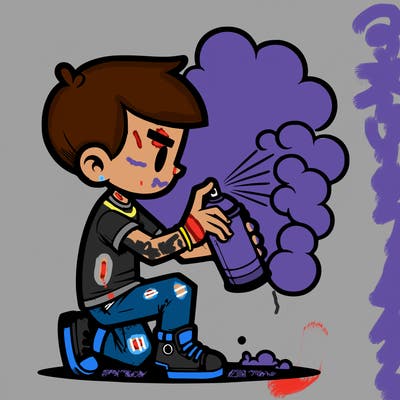 a boy spray  painting