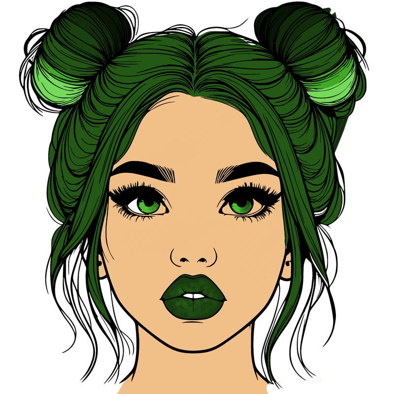 realistic girl with two buns on her hair and lips
