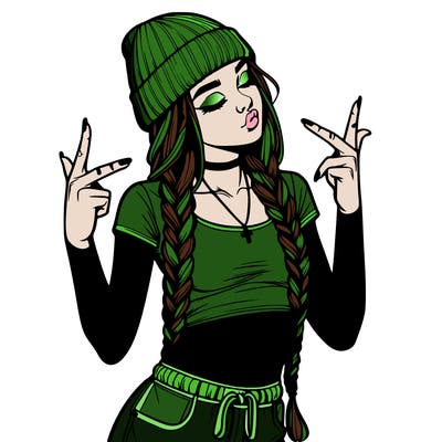 realistic teenage girl with braids and a beanie and crop top doing 🫶🏼