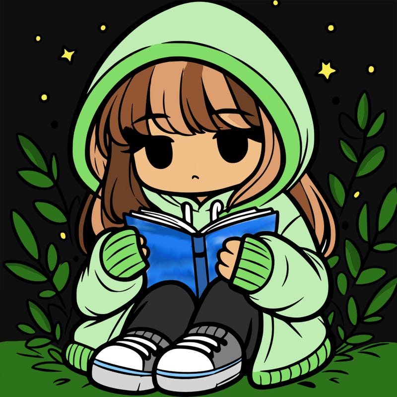 girl in oversized hoodie reading a book