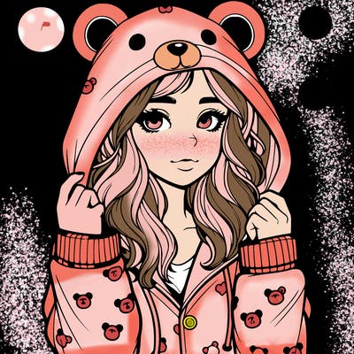 realistic girl in a animal pjs hoodie